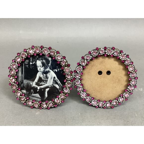 Set Of 2 Small Pink Silver Beaded Photo Frames - Picture 1 of 11